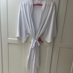 White Satin Tie-Front Robe bridal